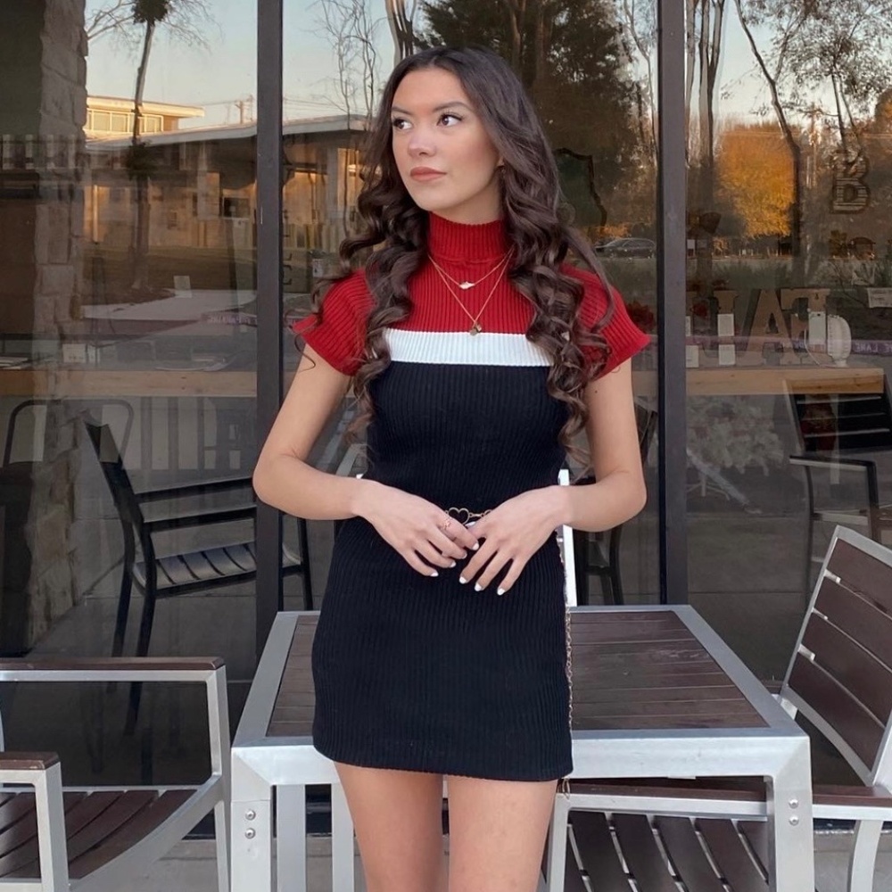 High Neck Ribbed Bodycon Dress - Picture 3 of 3